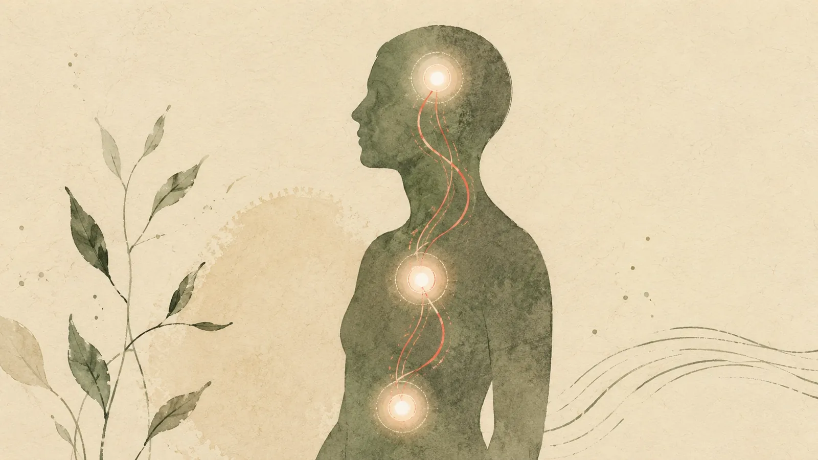 Illustration of a human figure with three connected centers: head, heart, and gut