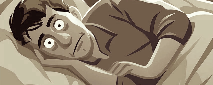 Illustration of a person lying awake and struggling to sleep